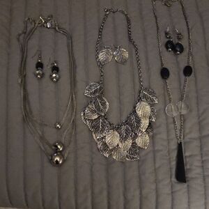 Silver Leaf Necklace and Earring Set